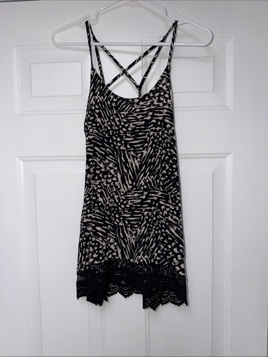 Mossimo Supply Co. Tops - Mossimo Supply Co. Black and Cream Printed Lace-Hem Tank Top